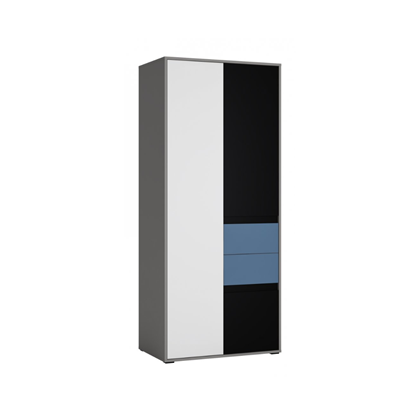 Wardrobe 3 Doors 2 Shelves – White Alpine/Black Pearl/Muted Blue