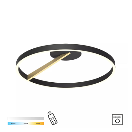 Ceiling Light - 37W Ring in Black & Gold with Remote