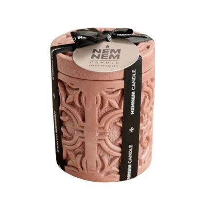 Maltese Tile Small Cylinder Candle Jar - Pink Cotton Flower