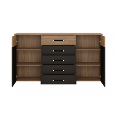 Sideboard 2 Doors 5 Shelves – Stirling Oak & Black Matt
