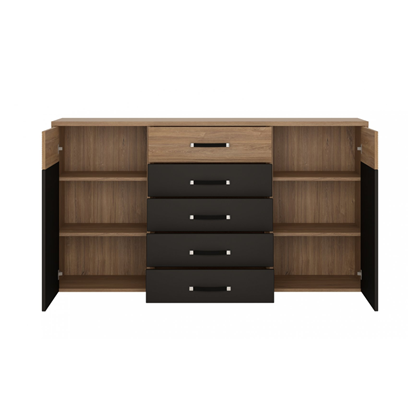 Sideboard 2 Doors 5 Shelves – Stirling Oak & Black Matt
