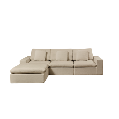 Brown Modular Sofa Set With Left Arm Seat, Right Arm Seat, Armless Single Seat & Ottoman
