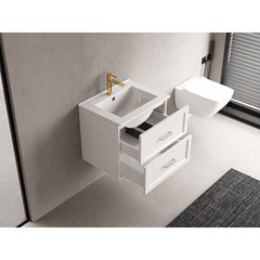 Bathroom Vanity Unit Matt White - Integrated Ceramic Basin