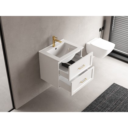 Bathroom Vanity Unit Matt White - Integrated Ceramic Basin