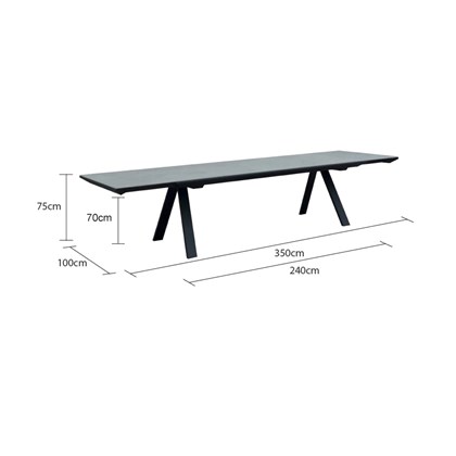 Extendable Dining Table 240-350x100 cm - Dark Grey & Beige