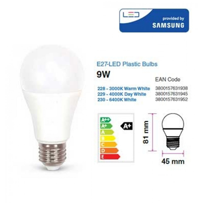 E27 9W A60 Plastic Bulb 4000K