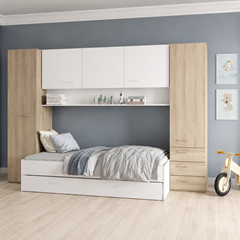 Set Bridge Bed with Slats & Drawer 90x200 – Kronberg Oak & Matt White