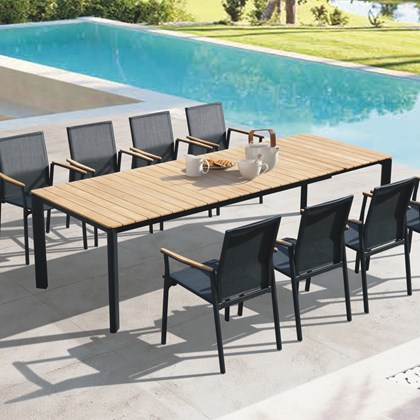 Roma Aluminium Teak Extendable Table 220 280.6x100x74cm Dark Grey