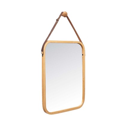 Rectangular Bamboo Mirror with Leather Strap – Natural