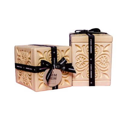 Maltese Heart Tile Small Cube Candle Jar - Beige Mixed Berries
