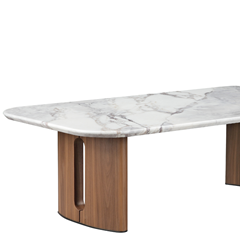 Coffee Table 130x70x40 cm - Ceramic Marble Top with Walnut Base
