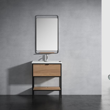 Bathroom Vanity Unit Ash Melamine with Black Frame - Porcelain Basin