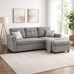 Reversible Corner Pullout Sofa Bed 3 Seater – Grey