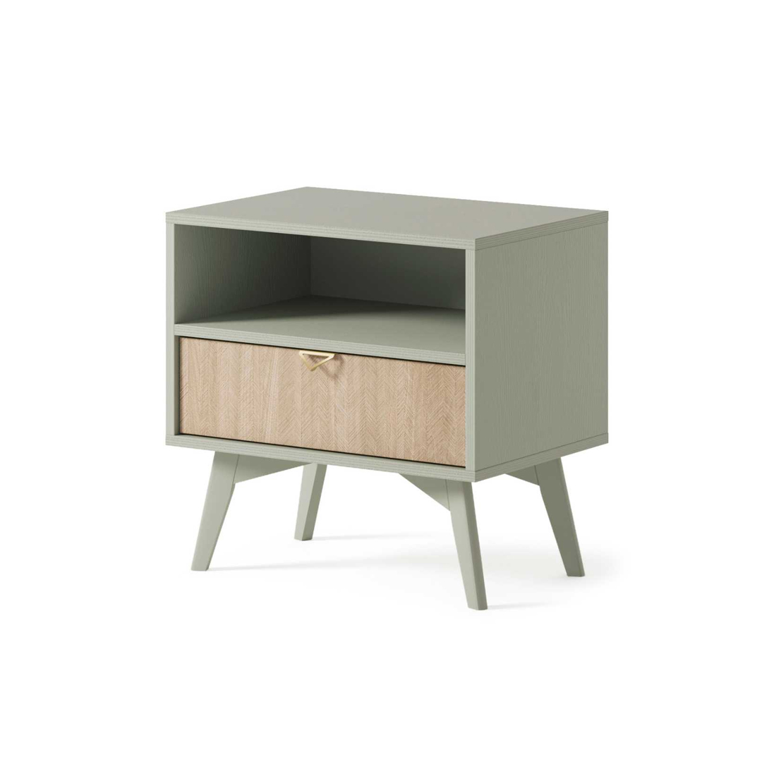 Nightstand 1Shelf 1Drawer - Herringbone Scandi & Eucalyptus
