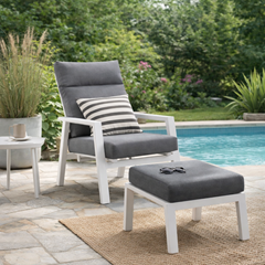 White Reclining Armchair with Cushion & Ottoman