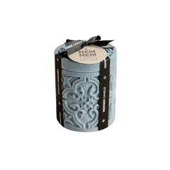Maltese Tile Small Cylinder Candle Jar Blue - Creme Caramel