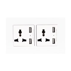 2 Gang 13AMP Socket USB WH Temp Glass