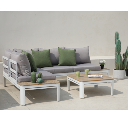 Outdoor Corner Sofa Set  Aluminium White Wood Effect