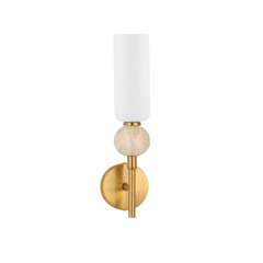 Wall Light Travertine & Opal – Gold Base with Stone and Glass