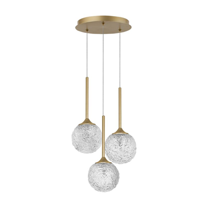 Pendant Light Clear Structured Glass & Brushed Gold Steel
