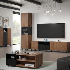 Tv Cabinet Brown Oak Matt Black Finish