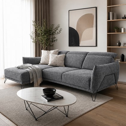 Sofa 2-Seater Large Lateral + Chaise Longue Left – Grey