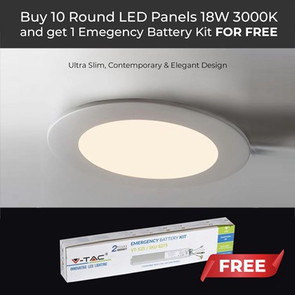 10 Round LED Panels with 1 Free Emergency Battery Kit