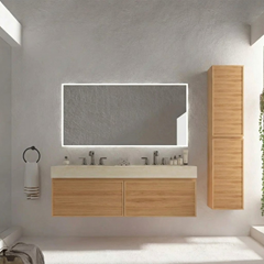 Bathroom Vanity with Travertine Basin & LED Mirror