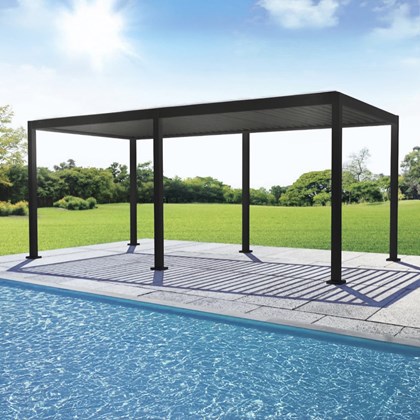 Aluminium Pergola 3X6 with Sling Curtain - Dark Grey