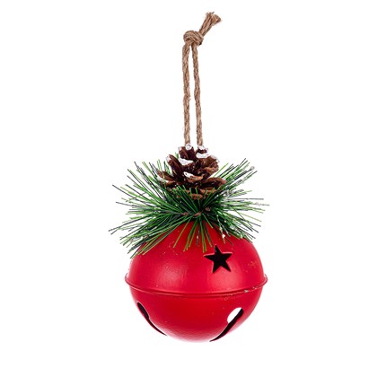 Signal Red Bell Ornament with Pine Cone