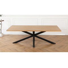 Rectangular Oak Veneer Dining Table with Black Metal Cross Legs – 220 cm