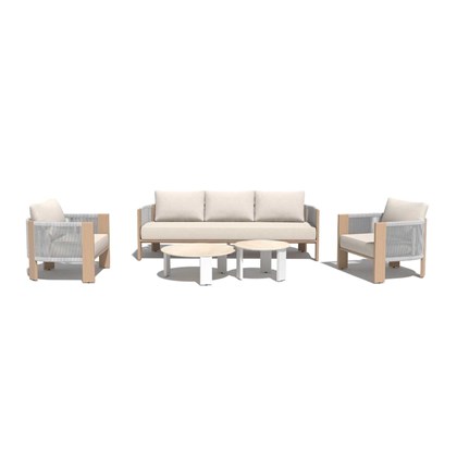 Garden Sofa Set Of 5 - White & Wood
