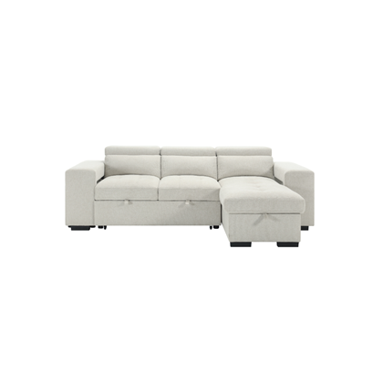 Reversible Corner Sofa Bed with Storage & 2 Ottomans - Beige