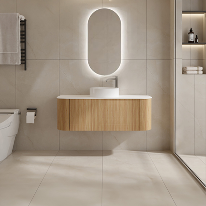 Bathroom Vanity Unit Acacia Walnut 120x36cm - Round Ceramic Basin