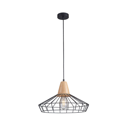 Pendant Metal with Wood E27 Black
