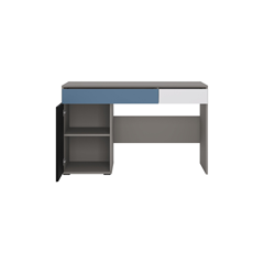 Desk 1 Door 2 Shelves – White Alpine/Black Pearl/Muted Blue