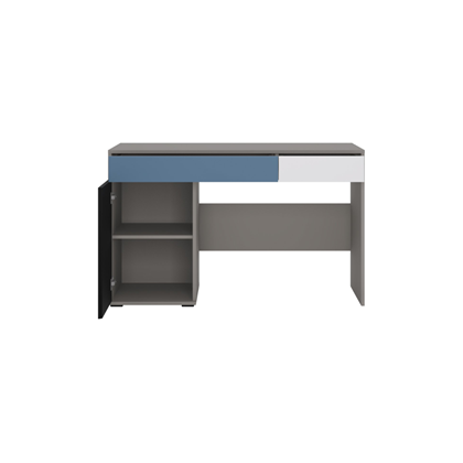Desk 1 Door 2 Shelves – White Alpine/Black Pearl/Muted Blue