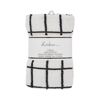Kitchen Towel 3 Pack Stripe - 50x70cm - Black