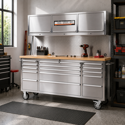 72 Inch Tool Chest with Pegboard & Top Cabinet