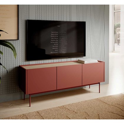 TV Cabinet –  Ceramic Red & Linea Oak