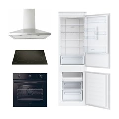 Set of Electric Induction Hob + Electric Oven 65L + Wall Mounted Cooker Hood + Fridge