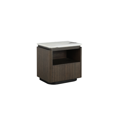 Bedside Table  55 x55cm– Dark Brown & Marble Effect top