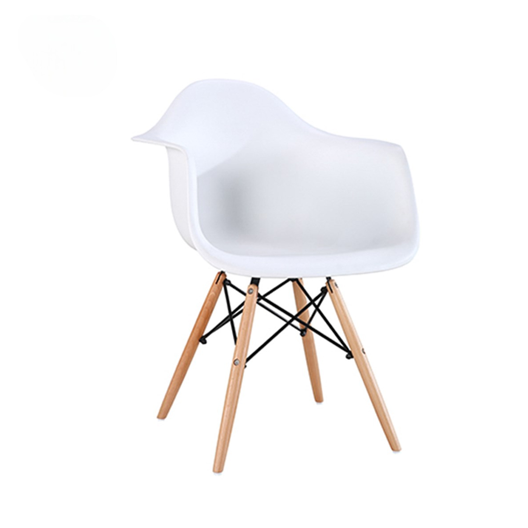 Arm Chair with Wooden Legs & Metal Frame – White