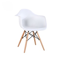 Arm Chair with Wooden Legs & Metal Frame – White