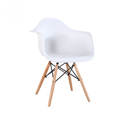 Arm Chair Wooden Leg With Metal Frame in White