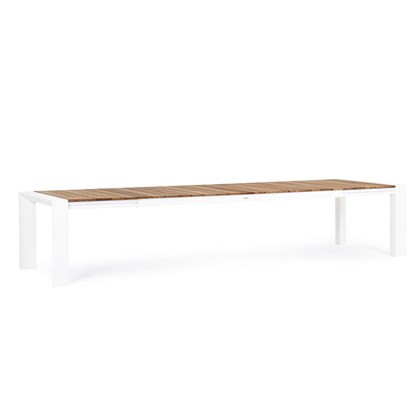 White Aluminium & Wooden Extendable Table 253-319-384x110cm