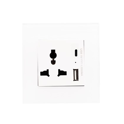 1 Gang 13Amp Socket USB-C White Temp Glass