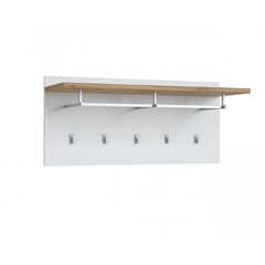 Wall Shelf Panel Five Hooks/Hangers – Alpine White & Wotan Oak