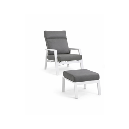 White Reclining Armchair with Cushion & Ottoman