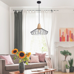 Pendant Metal with Wood E27 Black